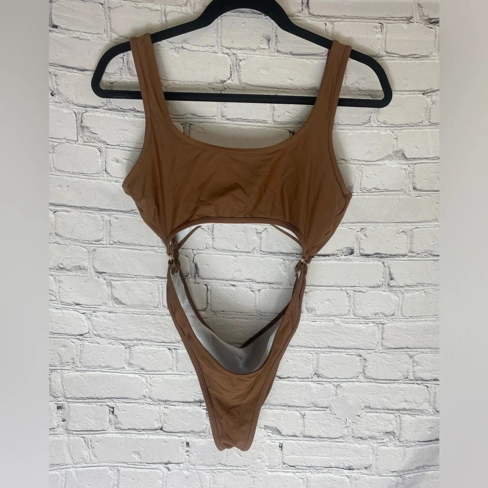 Women’s Brown Cutout One-Piece Swimsuit